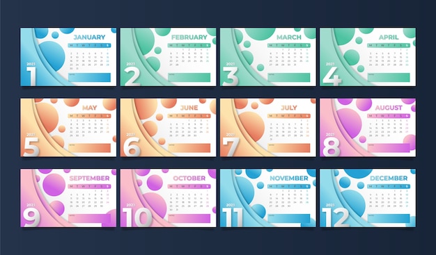 Free vector gradient 2023 desk calendar template