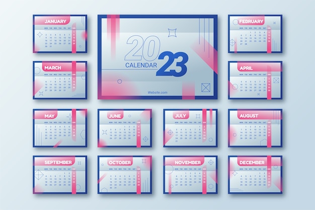 Modello di calendario da tavolo gradiente 2023