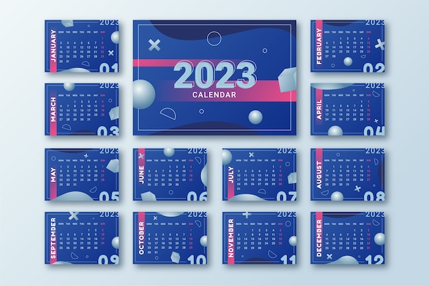 Vettore gratuito modello di calendario da tavolo gradiente 2023