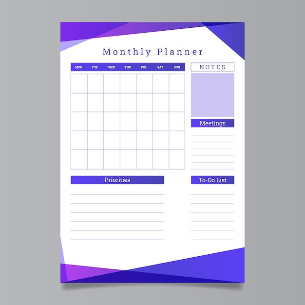 Free vector gradient 2023 monthly planner calendar template