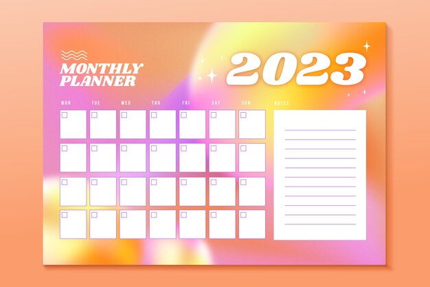 Free vector gradient 2023 monthly planner calendar template