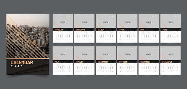 Vettore gratuito modello di calendario da parete gradiente 2023