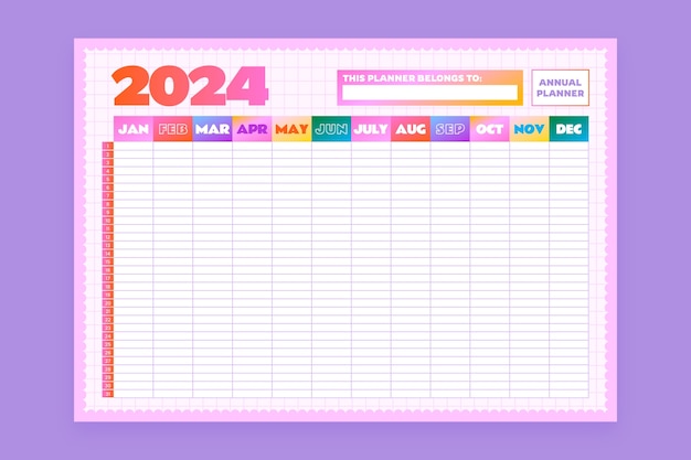 Gradient 2024 annual calendar template