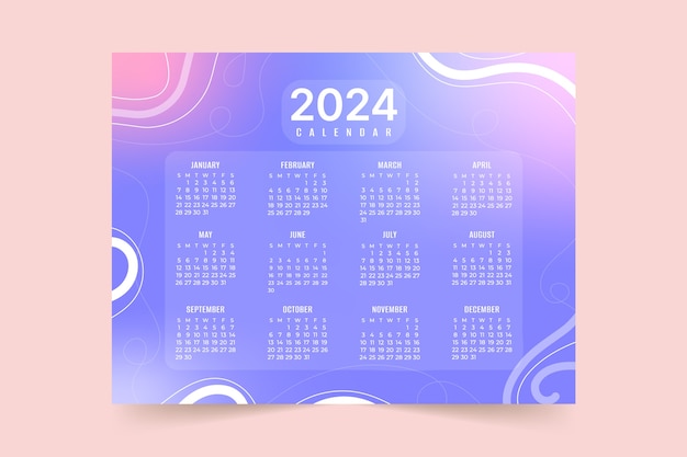 Free vector gradient 2024 calendar template