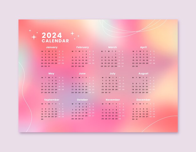 Vettore gratuito modello di calendario 2024 sfumato