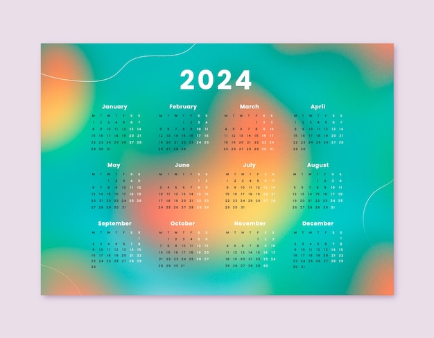 Бесплатное векторное изображение Шаблон календаря градиента 2024