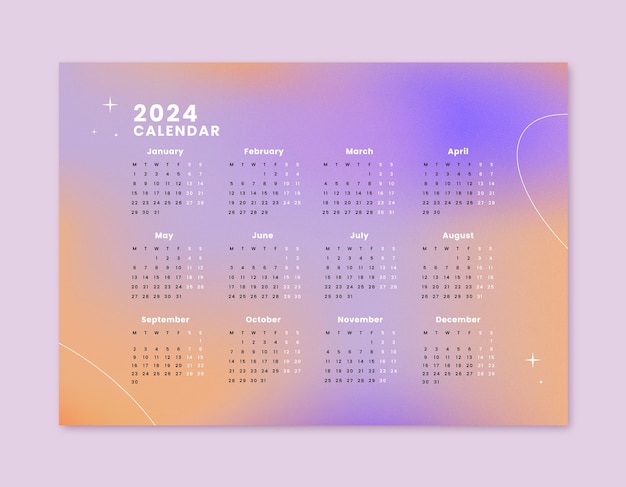 Vettore gratuito modello di calendario 2024 sfumato