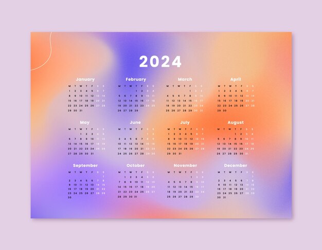 グラデーション 2024 カレンダー テンプレート
