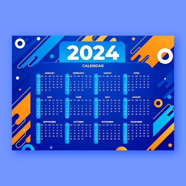 Vettore gratuito modello di calendario per il gradiente 2024