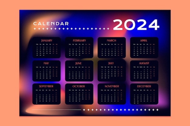 無料ベクター グラディエント2024年のカレンダーテンプレート