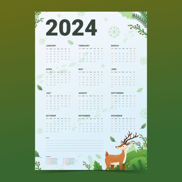 Gradient 2024 calendar template