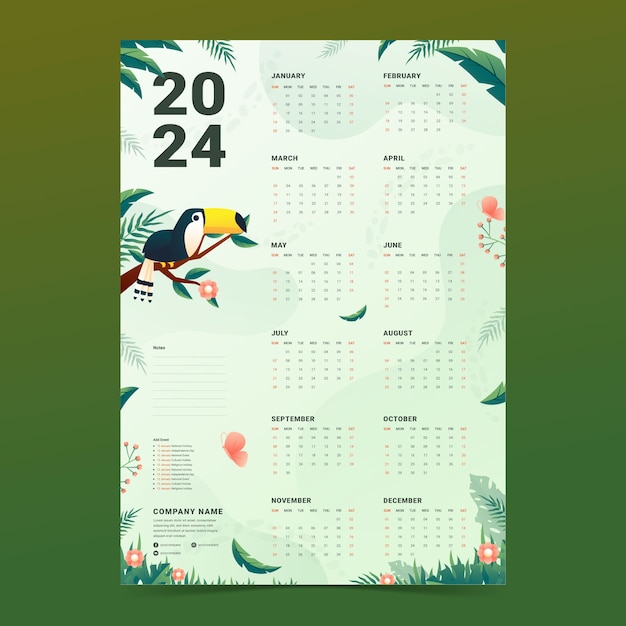 Free vector gradient 2024 calendar template