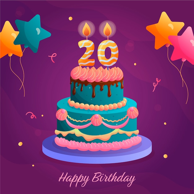 Free vector gradient 20th anniversary or birthday card