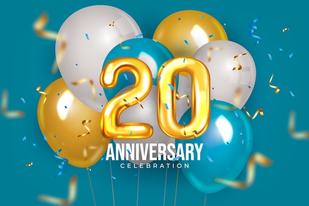 Free vector gradient 20th anniversary or birthday card