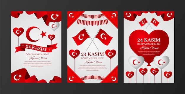 無料ベクター グラデーション 24 トルコ語教師の日カード コレクション
