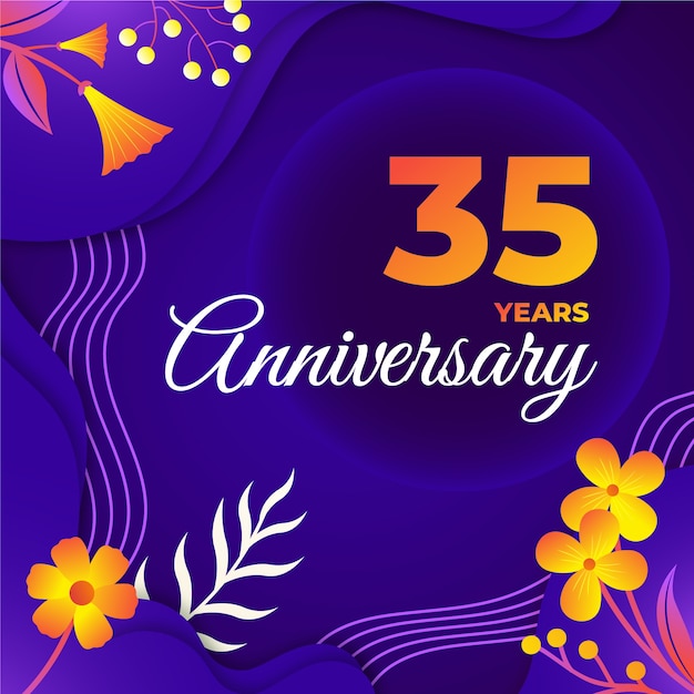 Free vector gradient 35th anniversary or birthday card