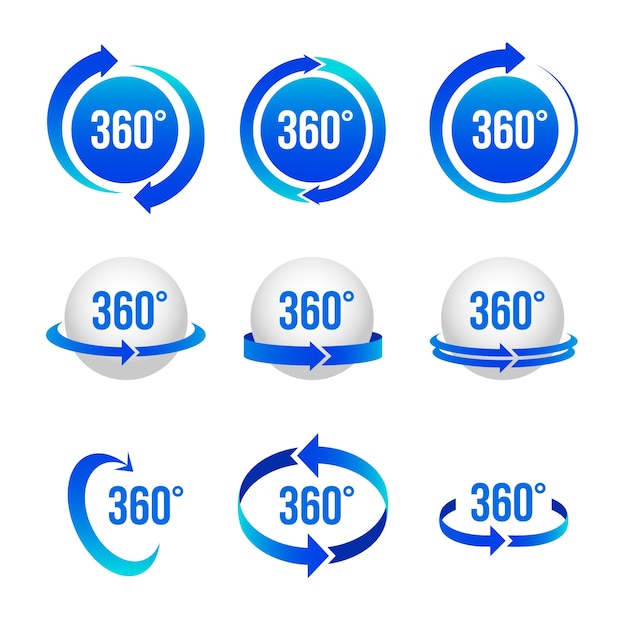 Free vector gradient 360 degrees icons collection design