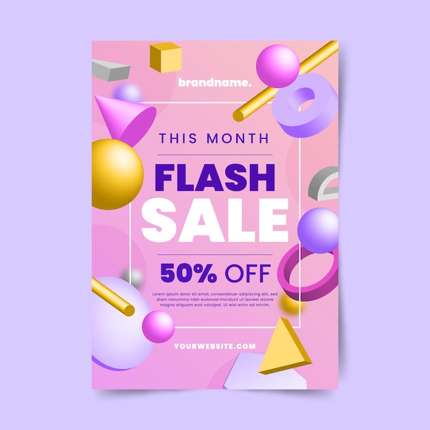 Gradient 3d geometric shapes sale flyer