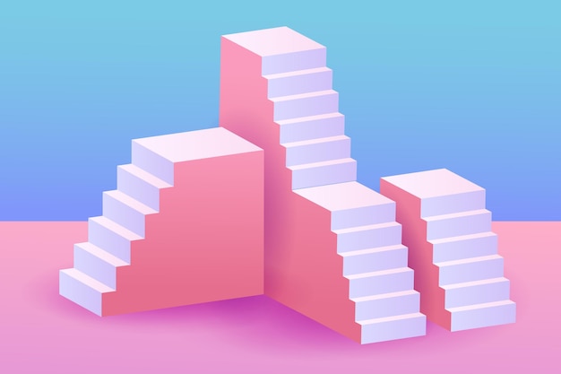 Gradient 3d stairs pink and blue background