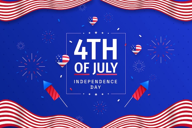 Free vector gradient 4th of july background with fireworks