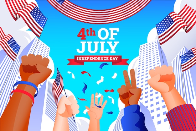 Free vector gradient 4th of july background with hands celebrating