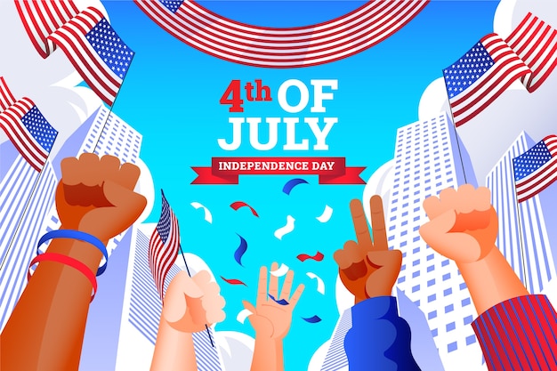 Gradient 4th of july background with hands celebrating