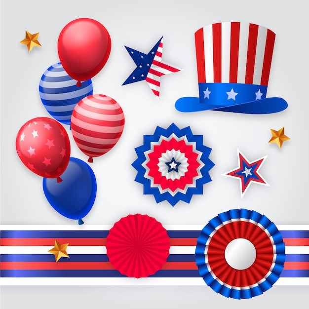 Free vector gradient 4th of july elements collection