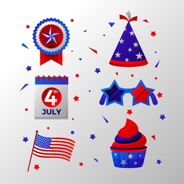 Free vector gradient 4th of july elements collection