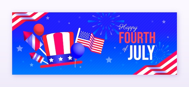 Free vector gradient 4th of july facebook cover template