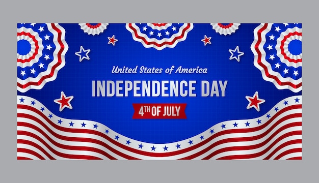 Gradient 4th of july horizontal banner template with rosettes