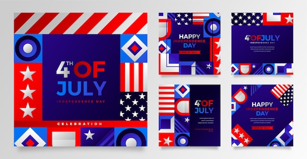 Free vector gradient 4th of july instagram posts collection