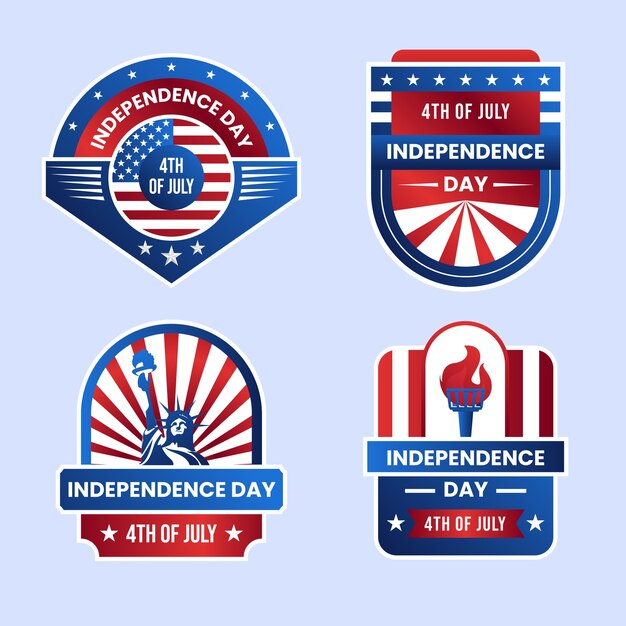 Gradient 4th of july labels collection