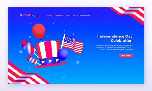 Gradient 4th of july landing page template