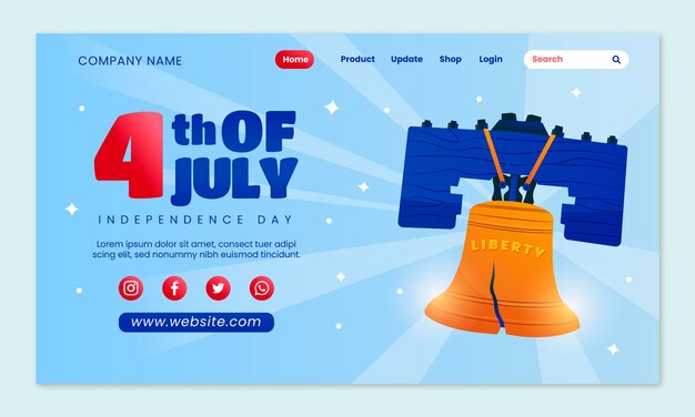 Free vector gradient 4th of july landing page template