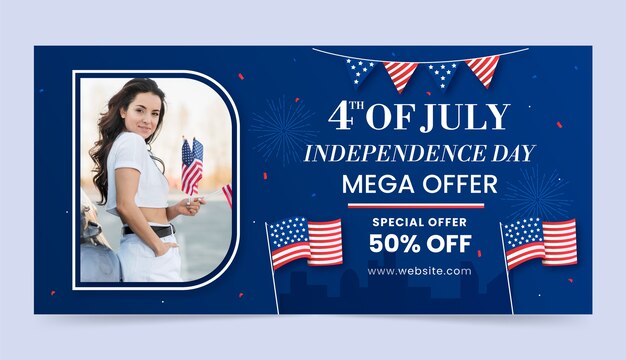 Gradient 4th of july sale horizontal banner template