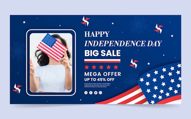 Gradient 4th of july social media promo template