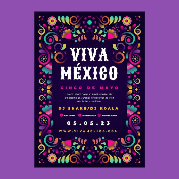 Gradient 5 de mayo vertical poster template