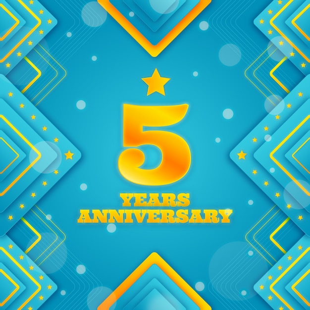 Free vector gradient 5 years  anniversary or birthday card
