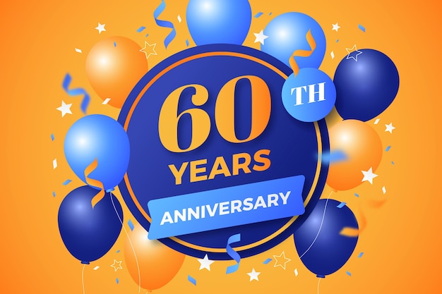 Free vector gradient 60th anniversary or birthday card