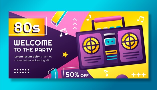 Free vector gradient 80's themed party sale banner template