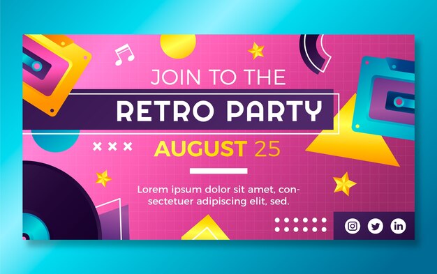 Gradient 80's themed party social media promo template