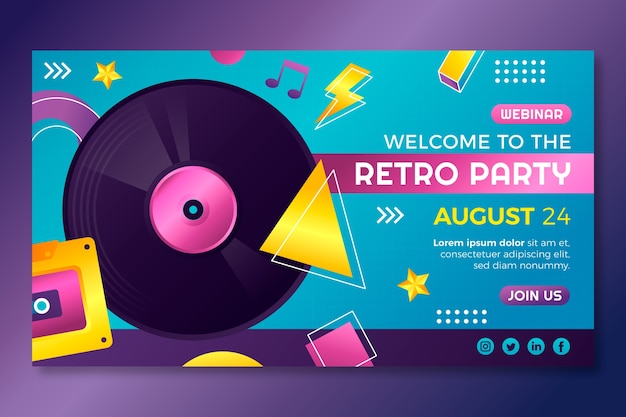 Free vector gradient 80's themed party webinar template