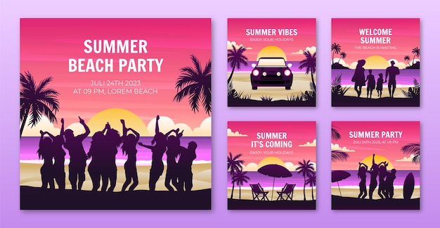 Free vector gradient 80s instagram posts collection for summertime
