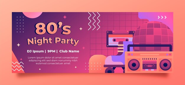 Gradient 80s party celebration facebook cover template