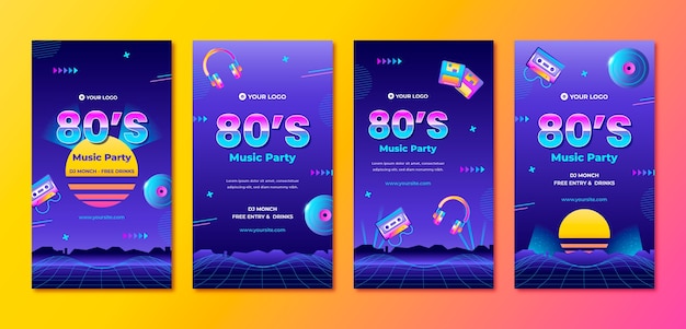 Gradient 80s party celebration instagram stories
