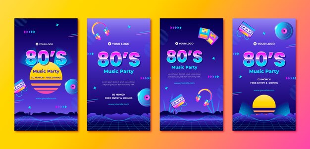 グラデーション80年代のパーティーのお祝いのInstagramの物語