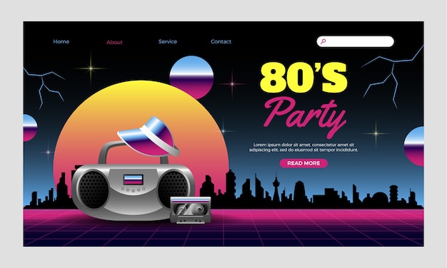 Modello di pagina di destinazione per la celebrazione della festa degli anni '80 sfumato