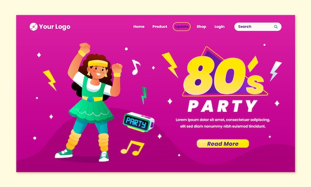 Free vector gradient 80s party celebration landing page