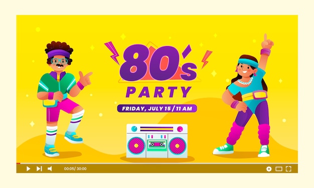 Gradient 80s party celebration youtube thumbnail – Free Vector Download