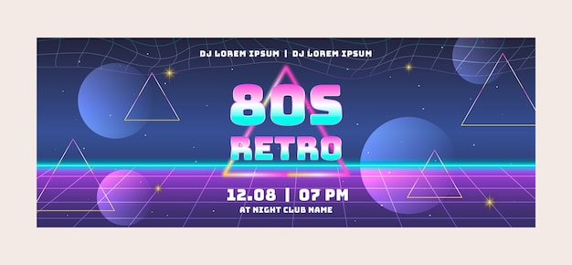 Free vector gradient 80s party facebook cover template